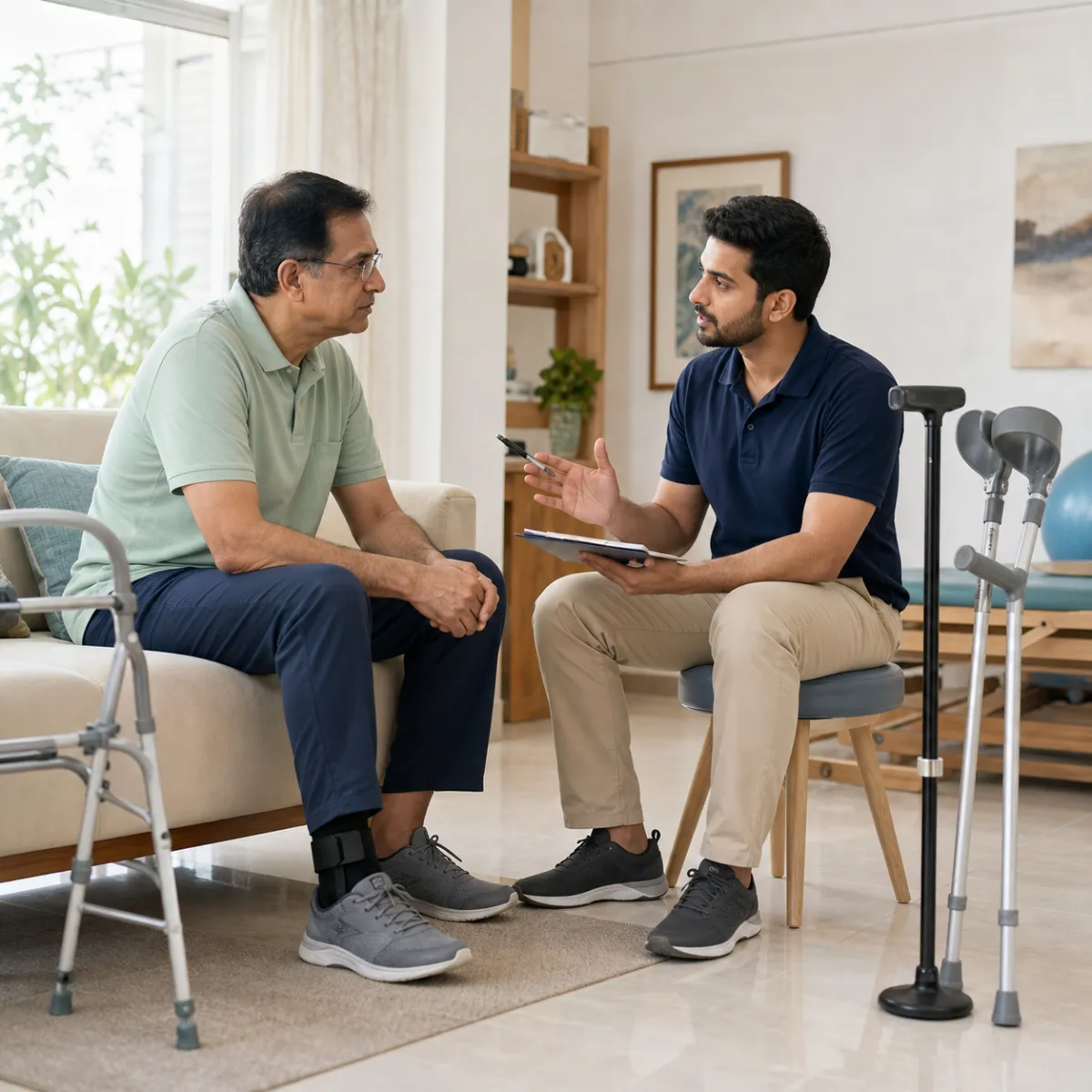 Physiotherapist completing an individualized Assistive Device Fitting and Training assessment in Action Area Ia