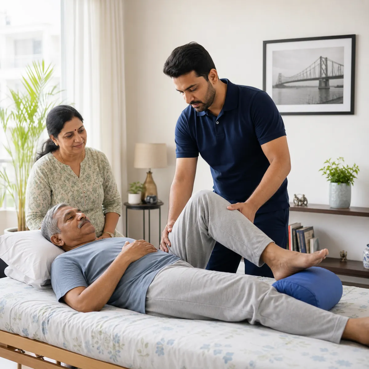 Physiotherapist guiding a structured Bedridden Patient Rehabilitation treatment session in Buinta