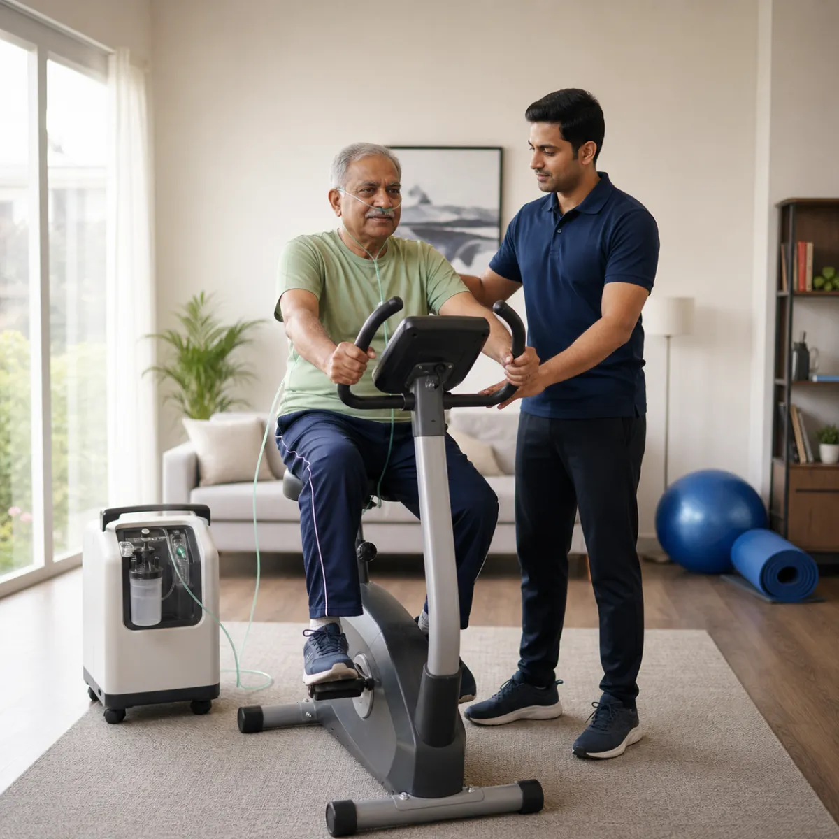 Physiotherapist guiding a structured Cardio Pulmonary Rehabilitation treatment session in Rajarhat Deara