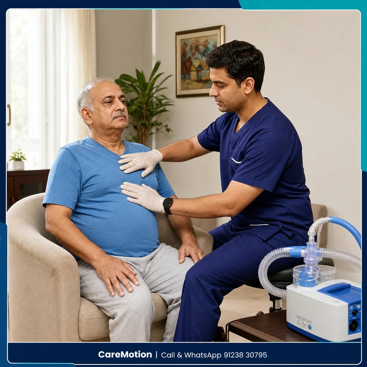 Physiotherapist assessing a patient for respiratory dysfunction and lung health in Action Area Iib