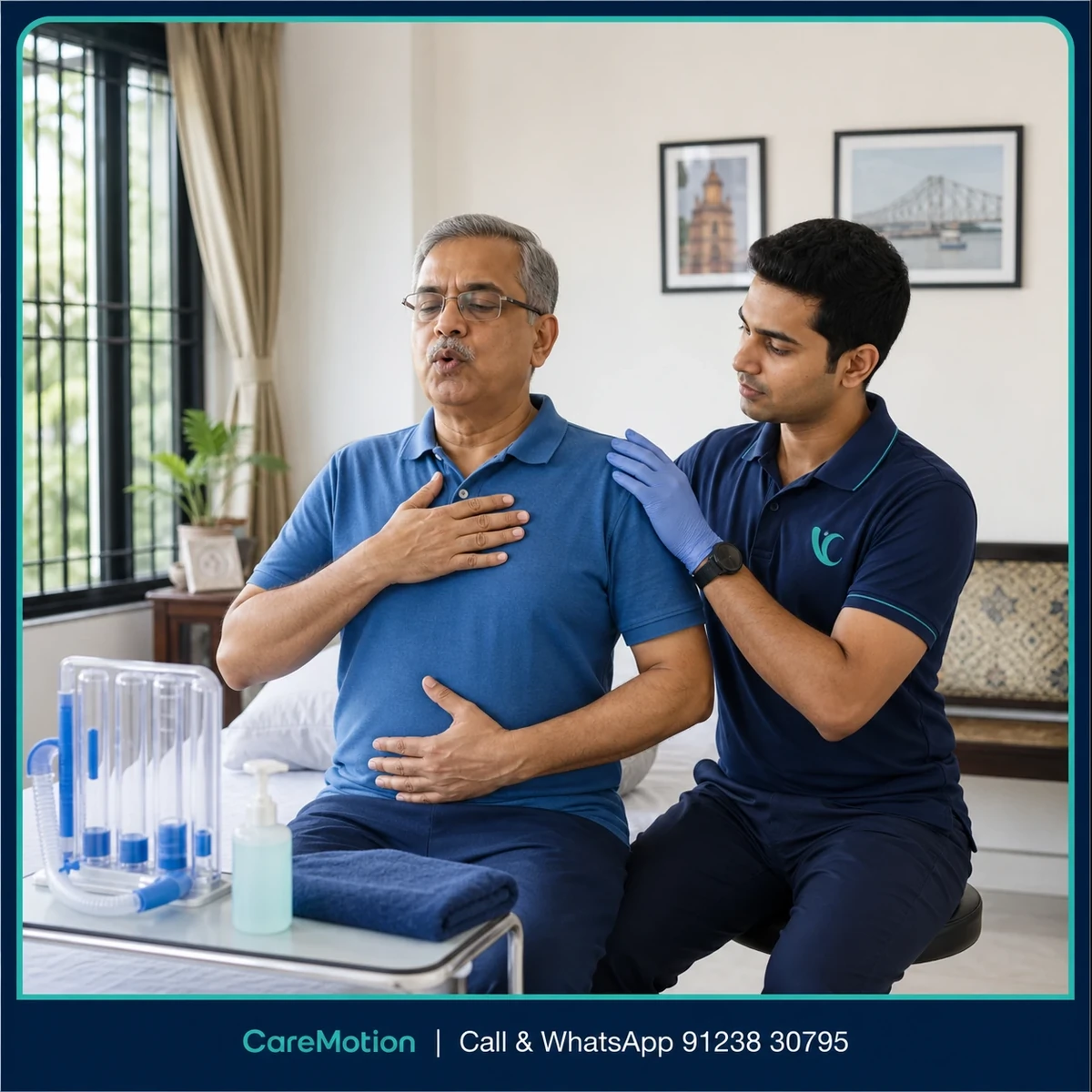 Evidence-informed techniques including percussion and spirometry used during Chest Physiotherapy in Action Area Iib