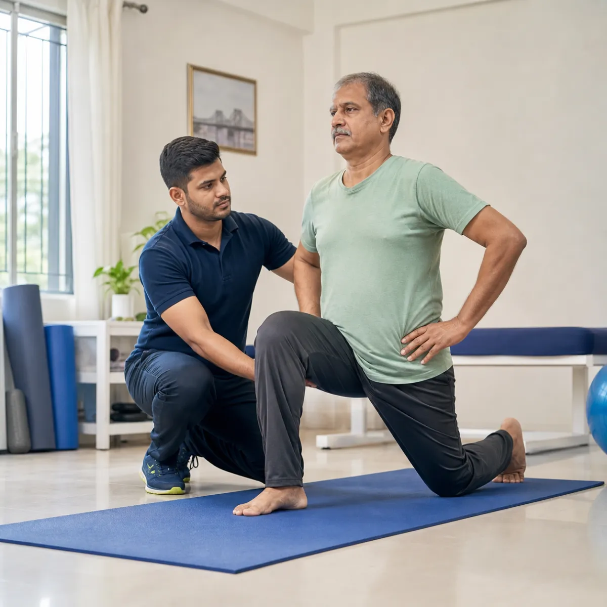 Physiotherapist assessing symptoms and functional limitations relevant to Chronic Lower Back Pain Rehabilitation in Narayanpur