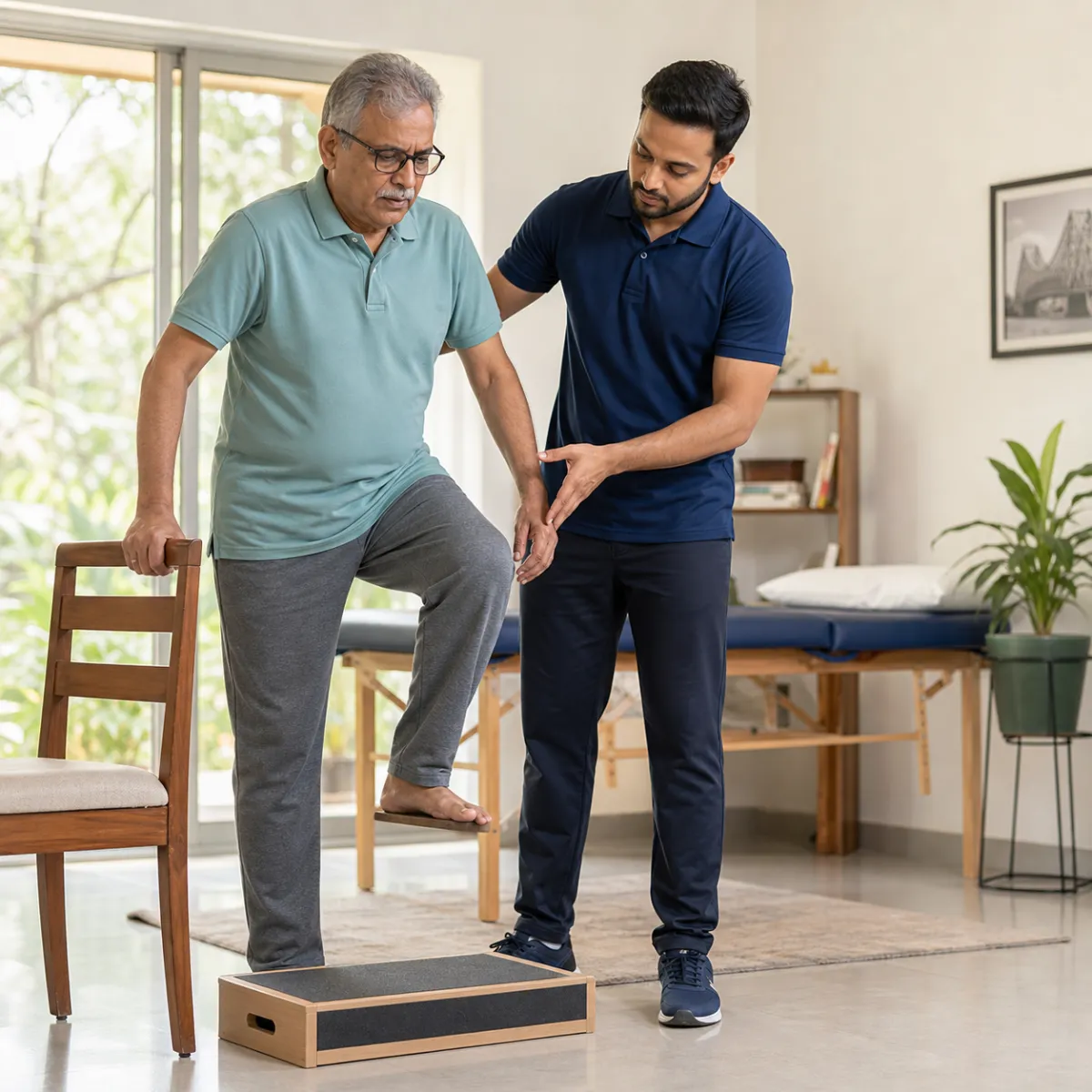 Physiotherapist assessing symptoms and functional limitations relevant to COPD Pulmonary Rehabilitation in Bartala