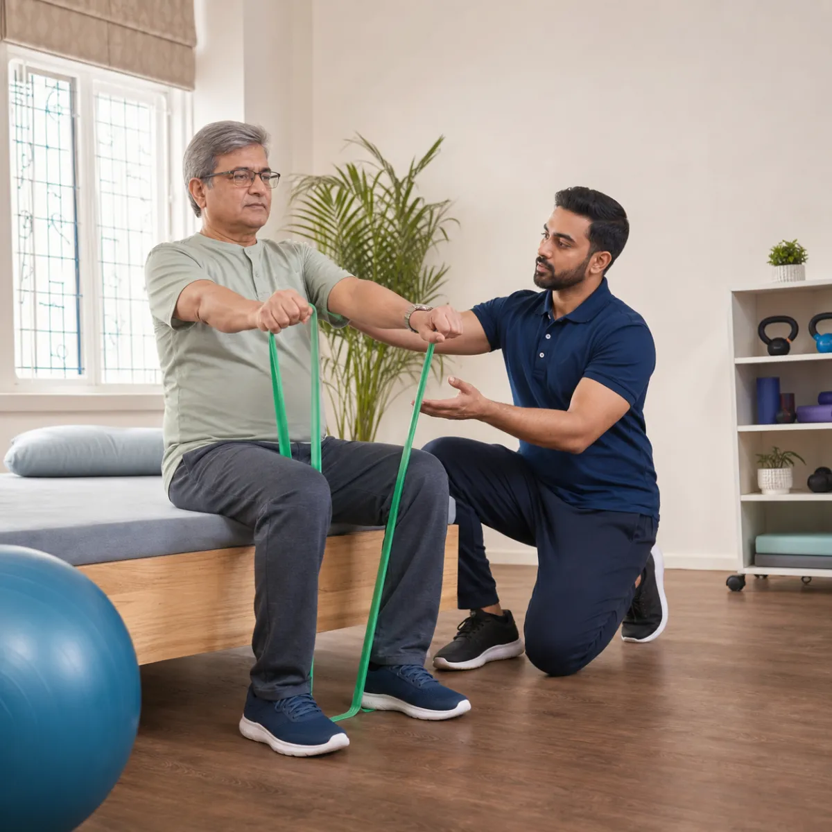 Physiotherapist guiding a structured COPD Pulmonary Rehabilitation treatment session in Bartala
