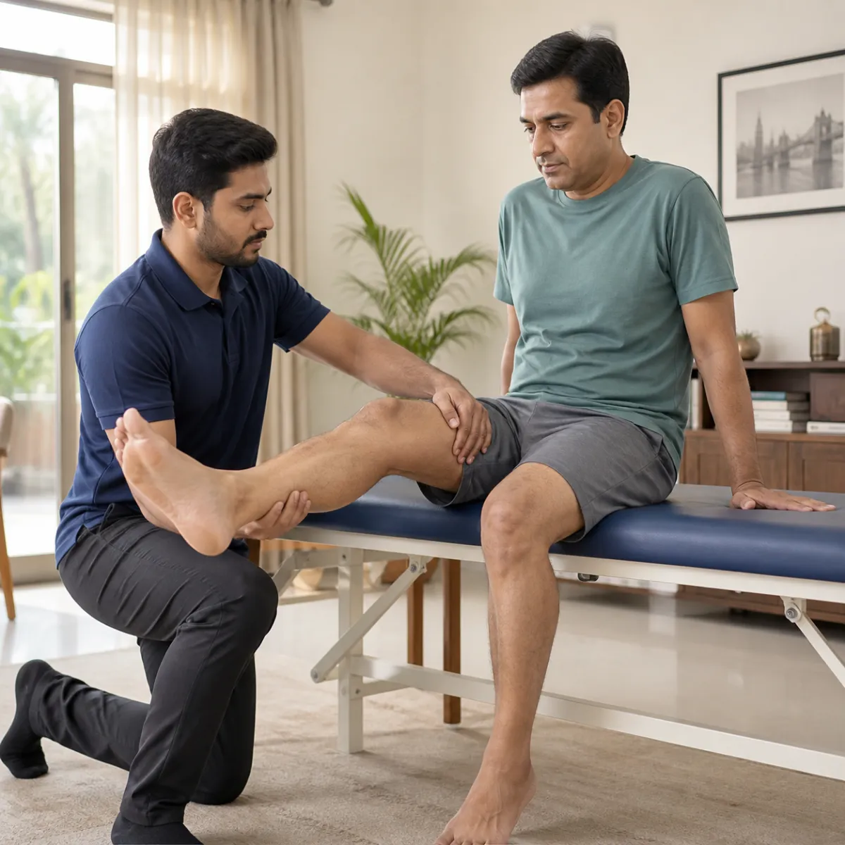 Physiotherapist assessing symptoms and functional limitations relevant to Corporate Wellness Programs in Rohanda