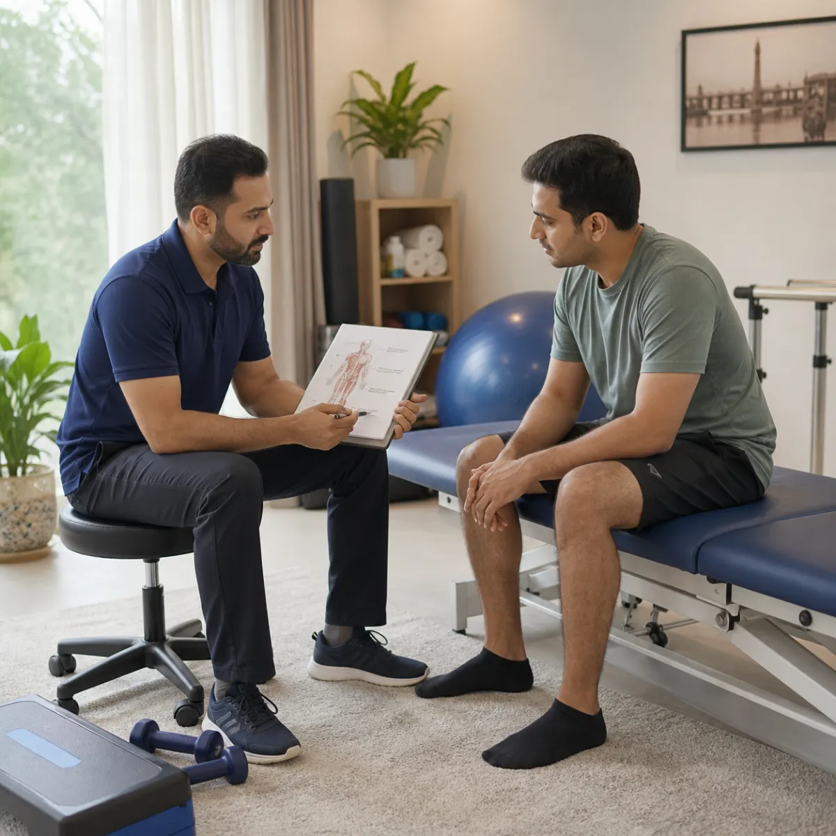 Physiotherapist completing an individualized Corporate Wellness Programs assessment in Rohanda