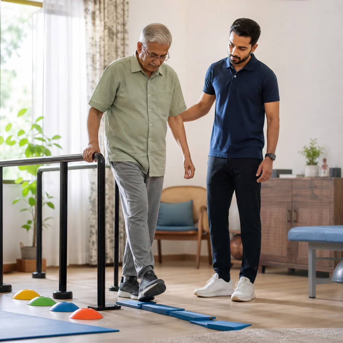 Patient participating in a goal-focused Dementia and Alzheimer's Mobility Care session with a physiotherapist in Simla