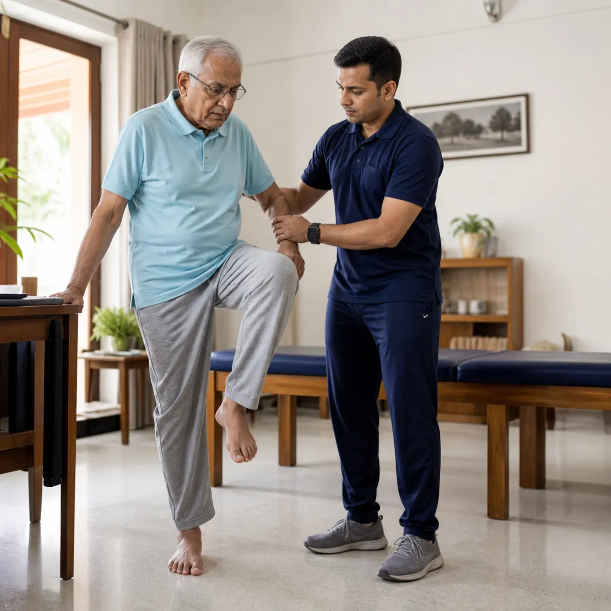 Physiotherapist assessing symptoms and functional limitations relevant to Dementia and Alzheimer's Mobility Care in Simla