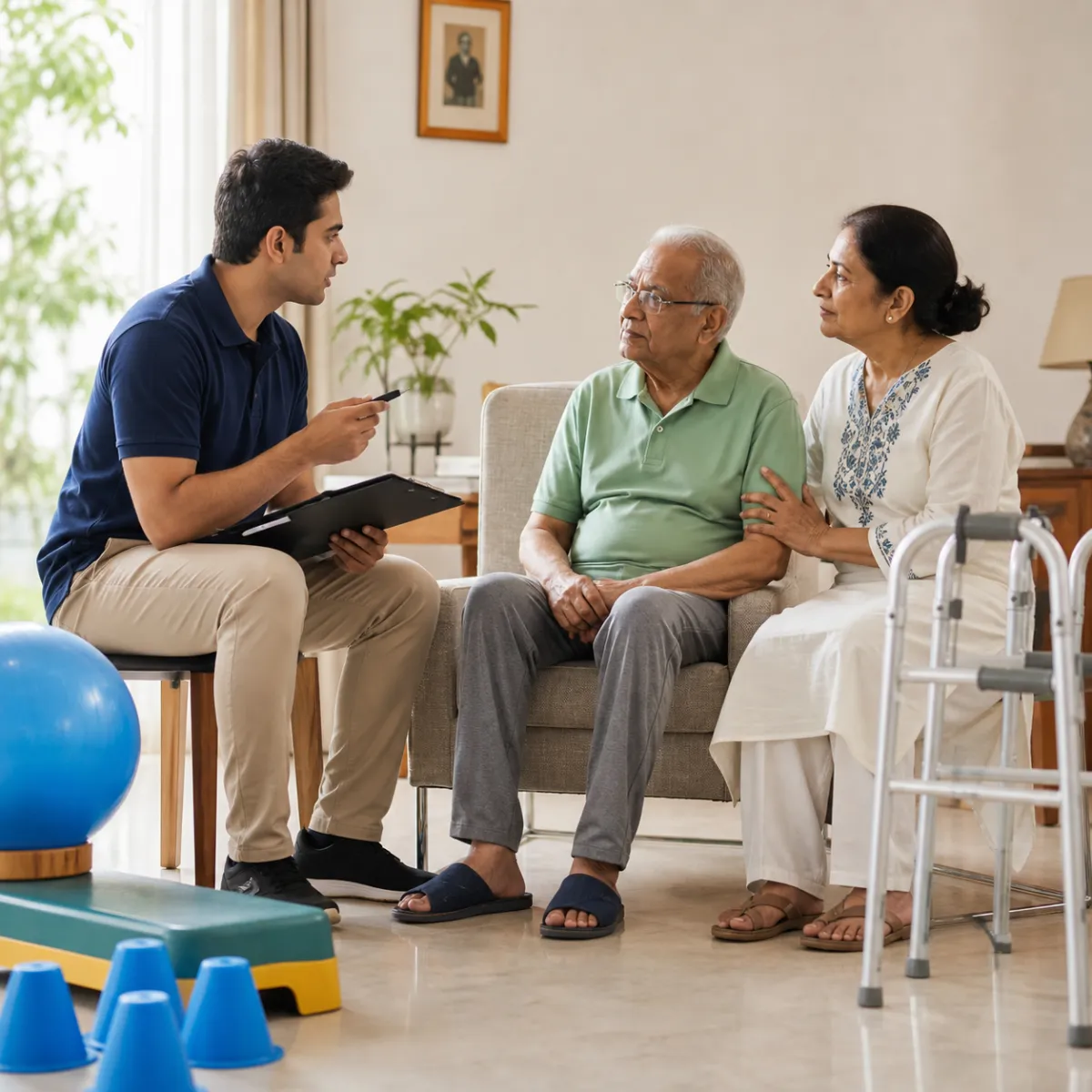 Physiotherapist completing an individualized Dementia and Alzheimer's Mobility Care assessment in Simla