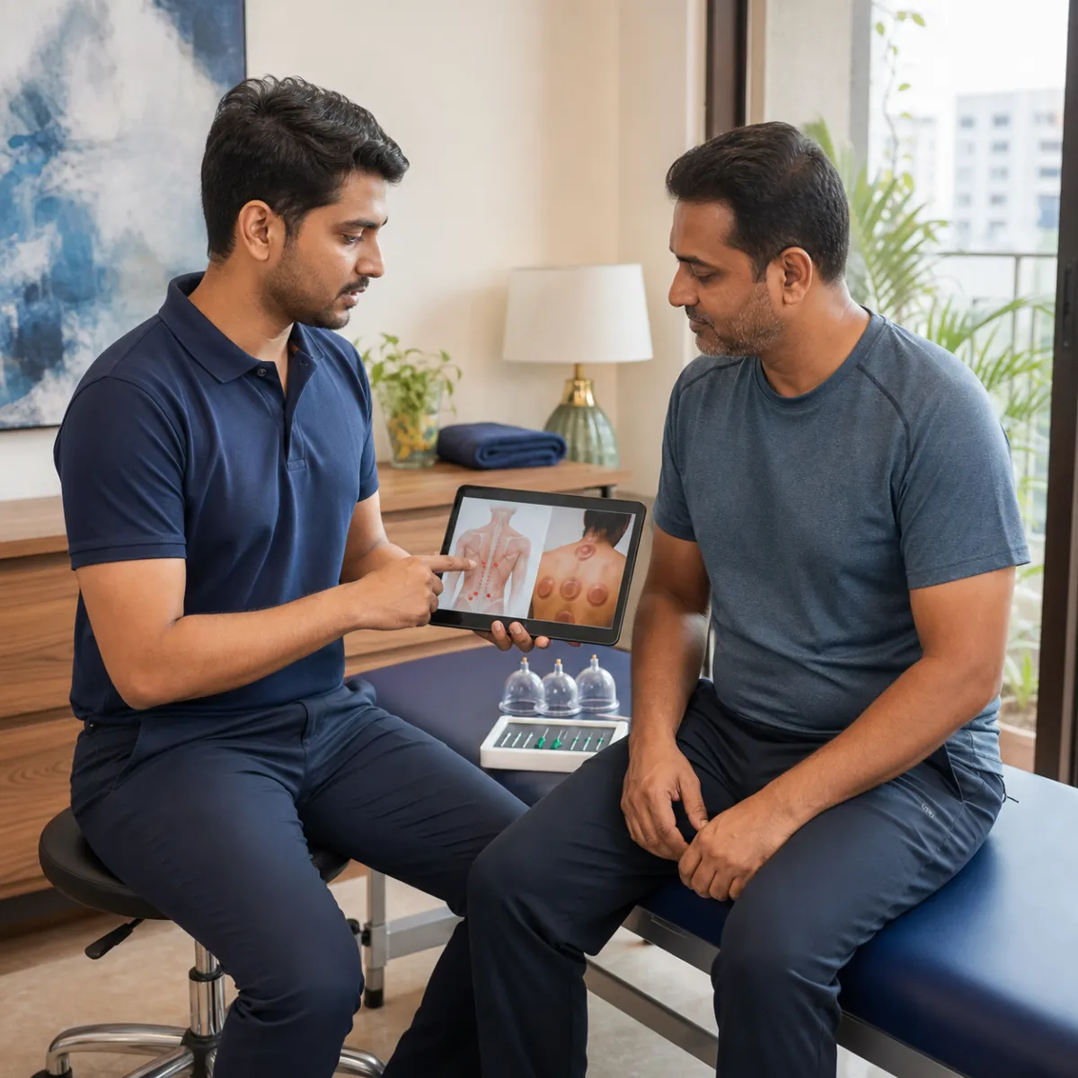 CareMotion physiotherapist delivering a personalized Dry Needling and Cupping Therapy service in Pithapukuria