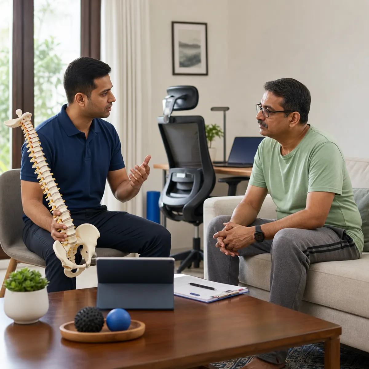 Physiotherapist completing an individualized ergonomic assessment in Abdalpur