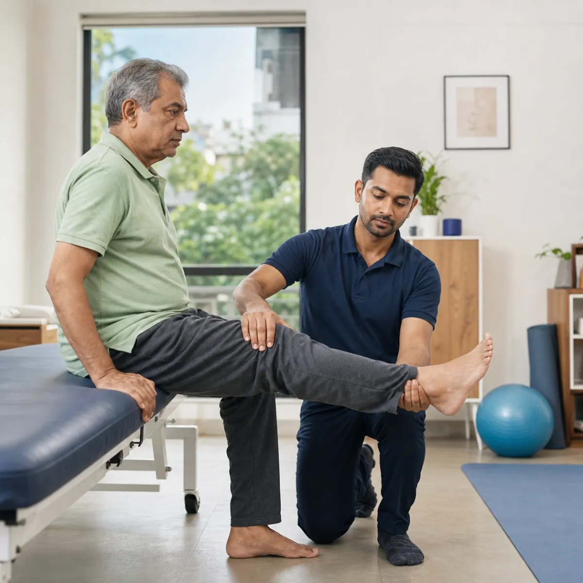 Physiotherapist assessing symptoms and functional limitations relevant to Home Exercise Therapy Programs in Udayrajpur