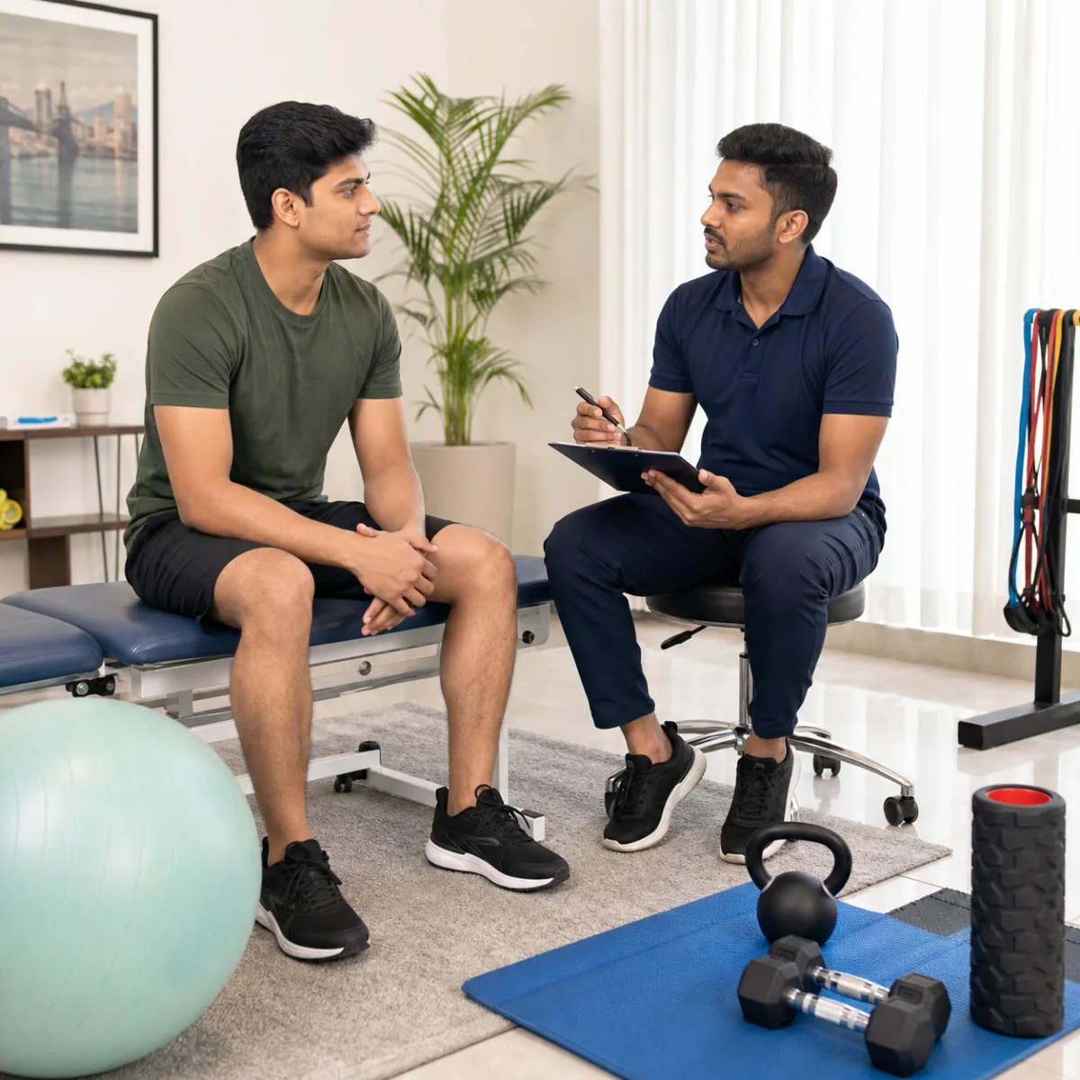 Physiotherapist completing an individualized Fitness & Conditioning assessment in Bagu