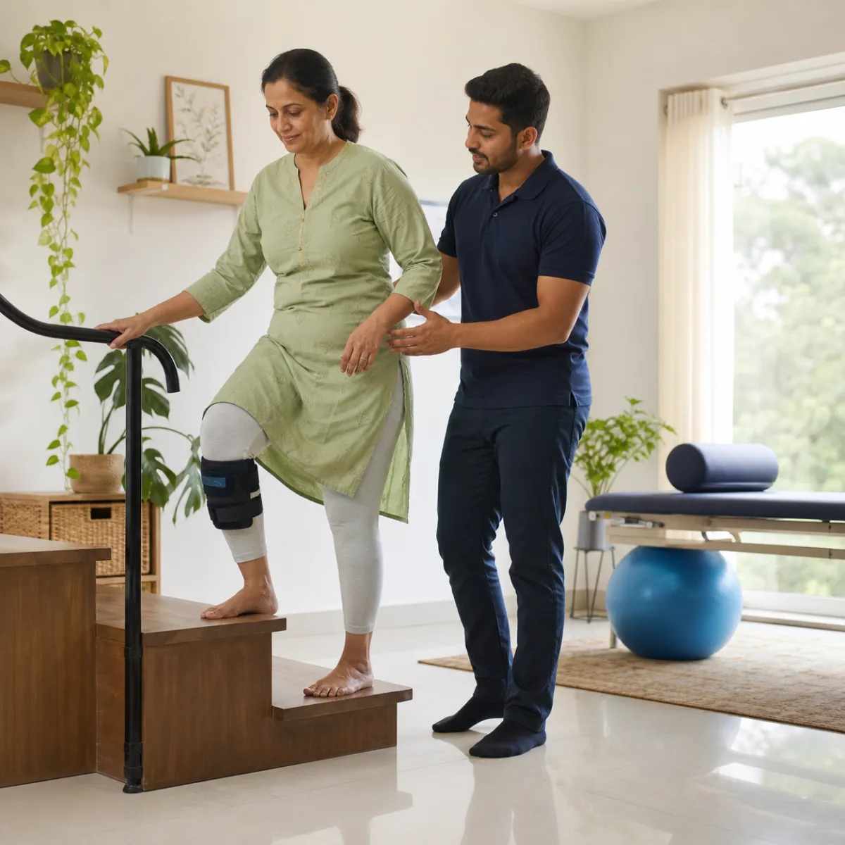 Patient participating in a goal-focused Fracture and Trauma Rehabilitation session with a physiotherapist in Chowhati
