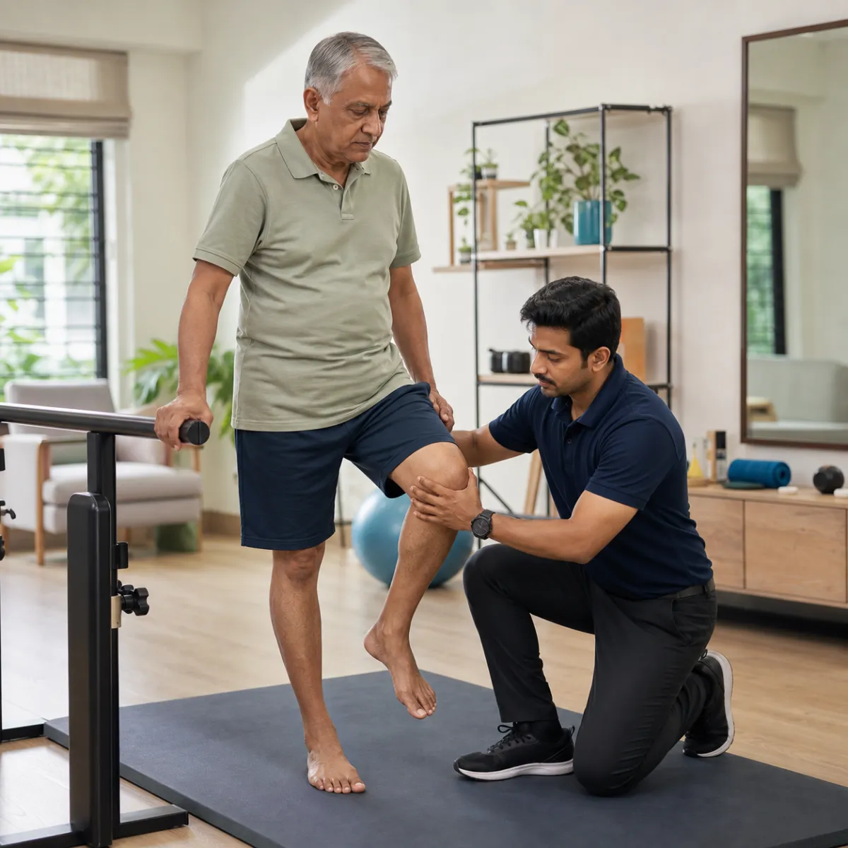 Physiotherapist assessing symptoms and functional limitations relevant to Fracture and Trauma Rehabilitation in Chowhati