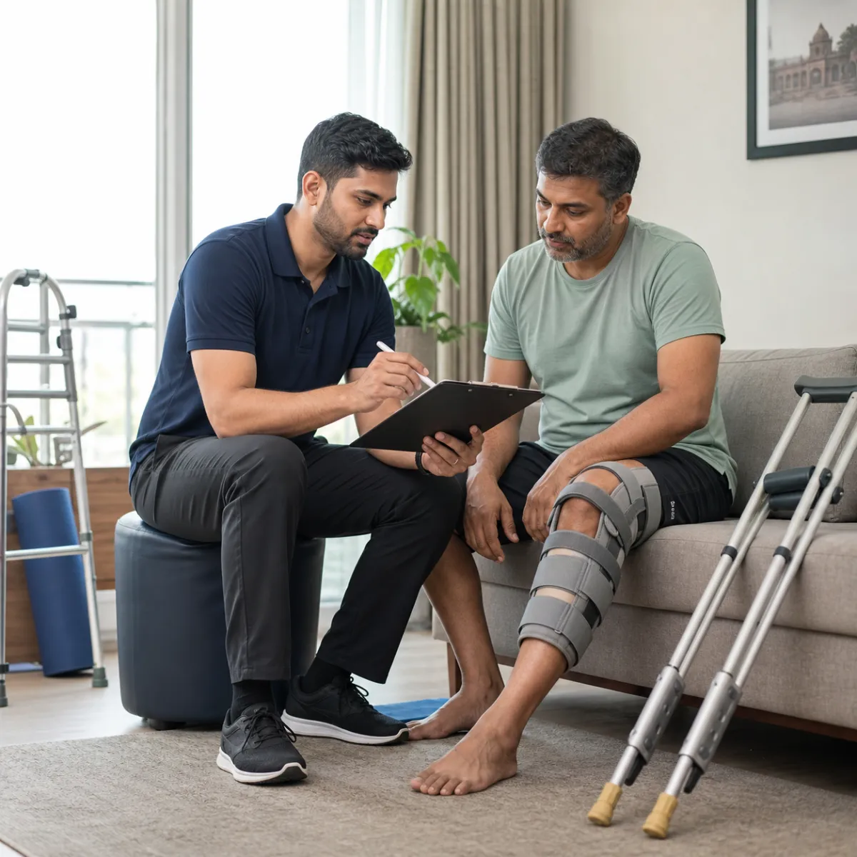 Physiotherapist completing an individualized Fracture and Trauma Rehabilitation assessment in Chowhati