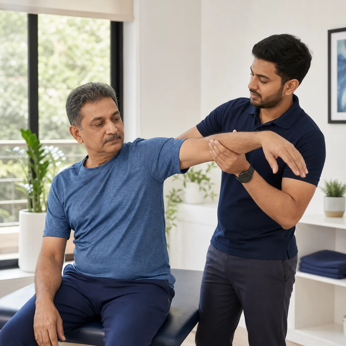 Physiotherapist guiding a structured Frozen Shoulder Rehabilitation treatment session in Abdalpur
