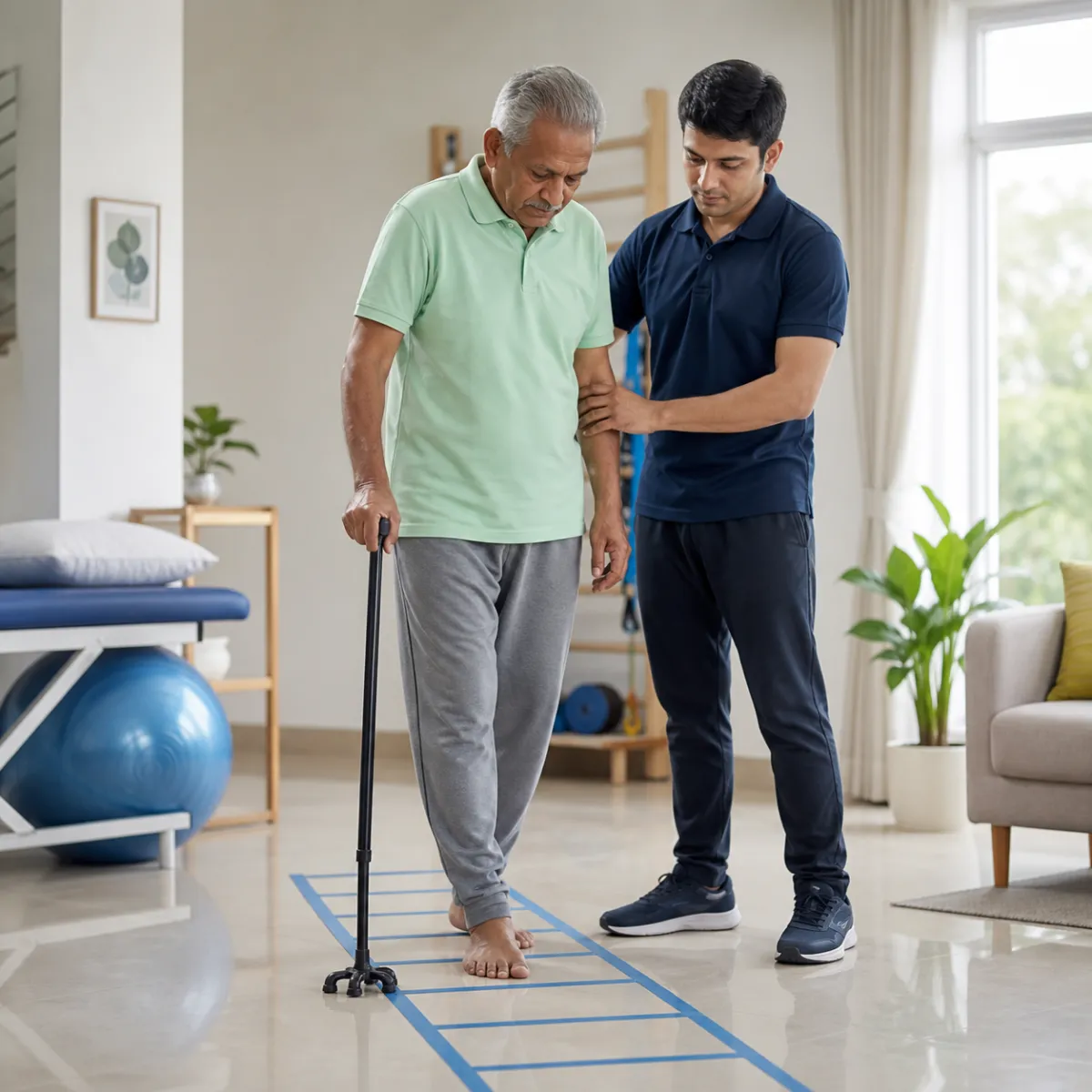 Physiotherapist assessing symptoms and functional limitations relevant to Gait Training in Purbachal