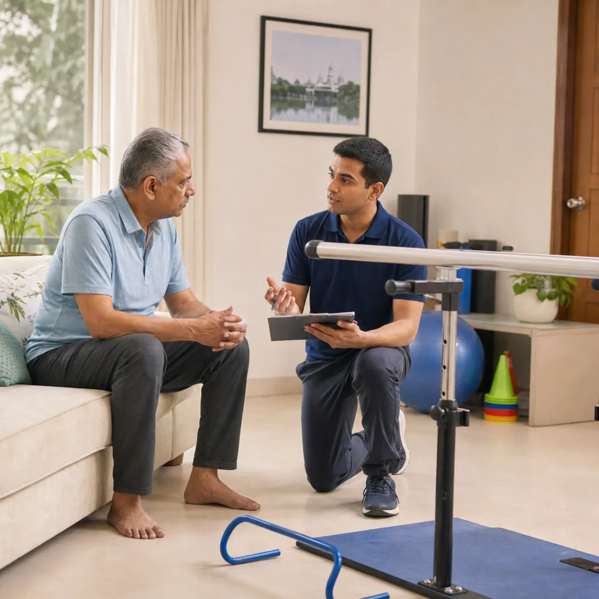 Physiotherapist completing an individualized Gait Training assessment in Purbachal