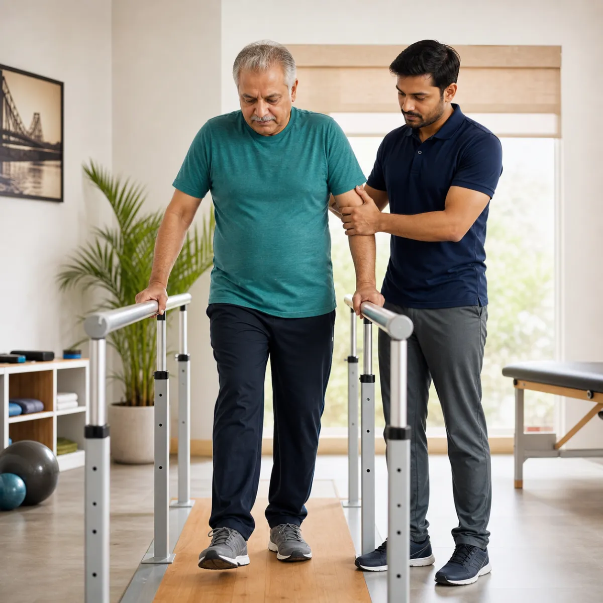 Physiotherapist guiding a structured Gait Training treatment session in Purbachal