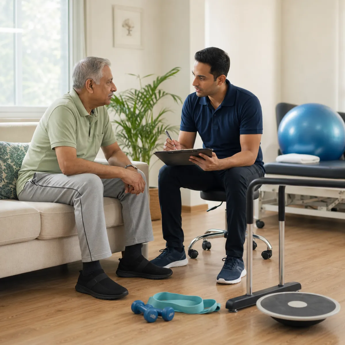 Physiotherapist completing an individualized Geriatric Exercise Therapy assessment in Action Area Ic