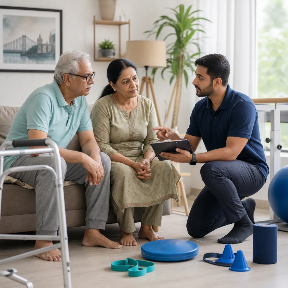 Physiotherapist completing an individualized Geriatric Rehabilitation assessment in Bartala