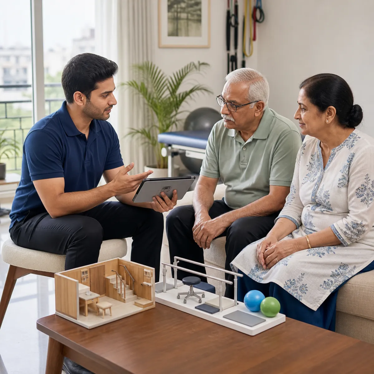 CareMotion physiotherapist delivering a personalized Geriatric Rehabilitation service in Bartala