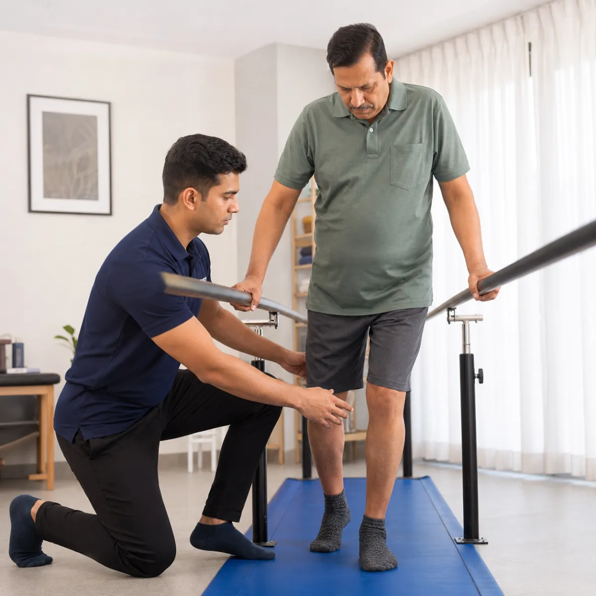 Physiotherapist assessing symptoms and functional limitations relevant to Guillain-Barré Syndrome Rehabilitation in Arjunpur