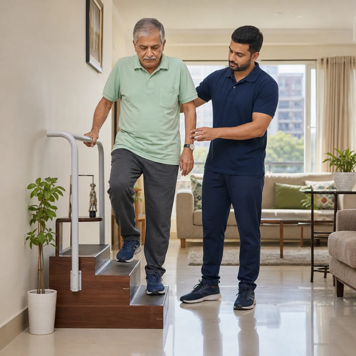 Patient participating in a goal-focused Home Physiotherapy session with a physiotherapist in Achhipur