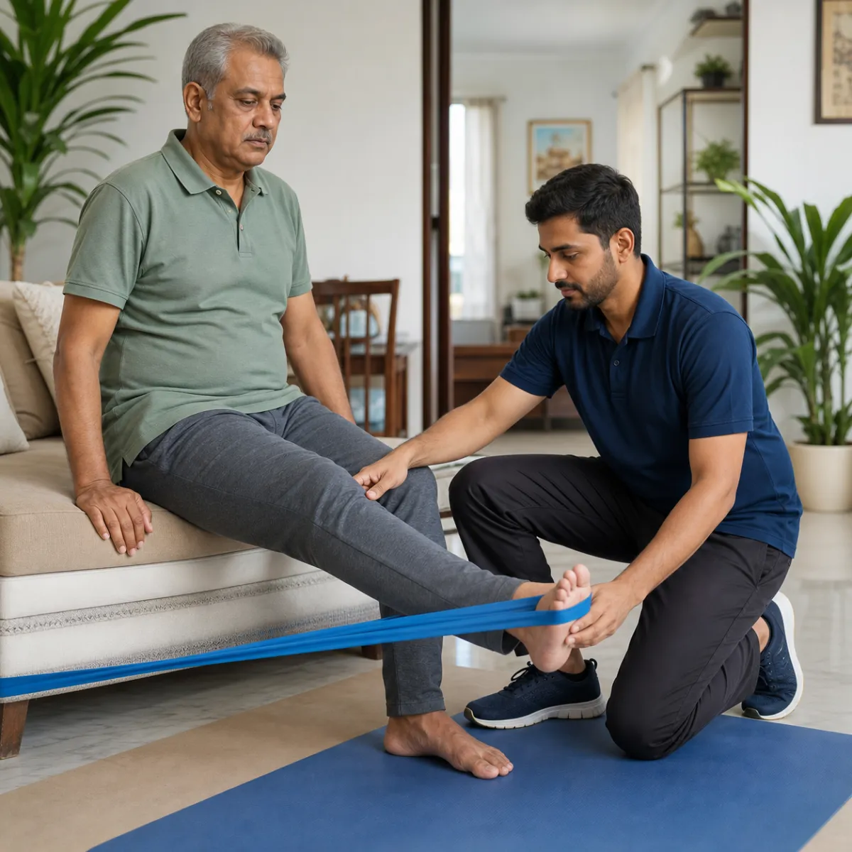 Physiotherapist assessing symptoms and functional limitations relevant to Home Physiotherapy in Achhipur
