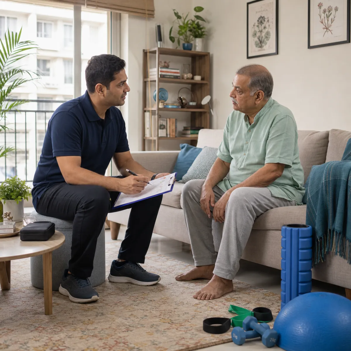 Physiotherapist completing an individualized Home Physiotherapy assessment in Achhipur