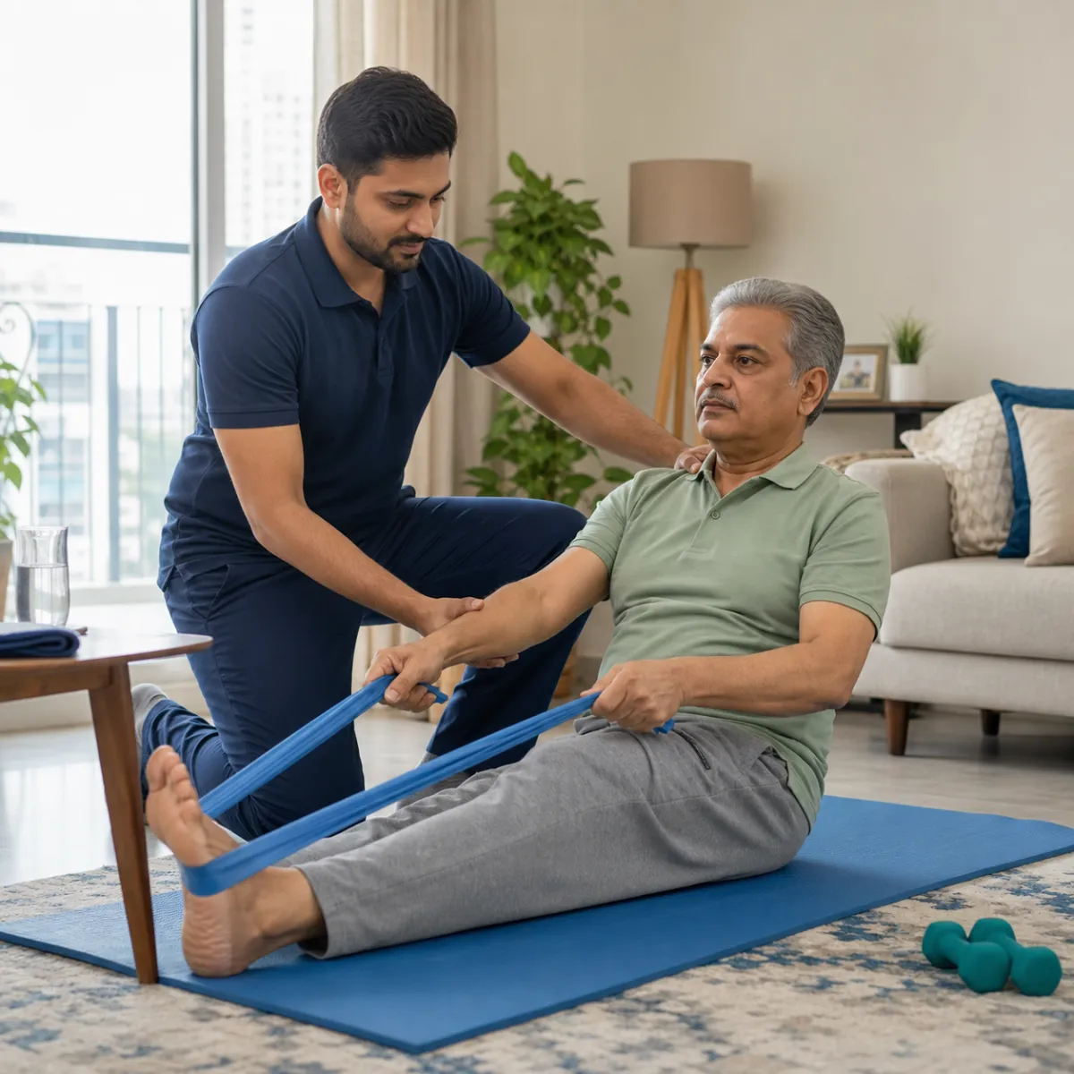 Physiotherapist guiding a structured Home Physiotherapy treatment session in Achhipur