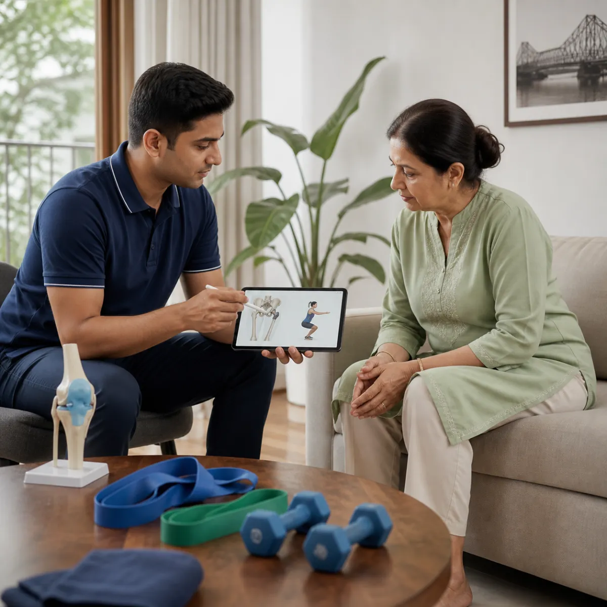 CareMotion physiotherapist delivering a personalized Joint Replacement Prehabilitation service in Arjunpur