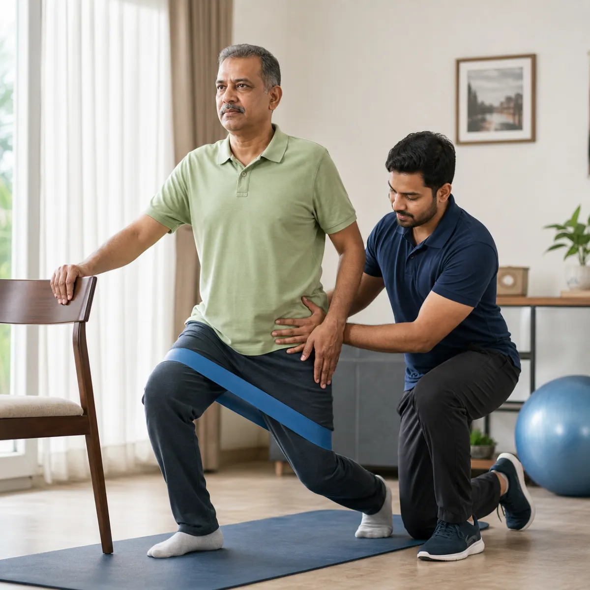 Physiotherapist guiding a structured Joint Replacement Prehabilitation treatment session in Arjunpur