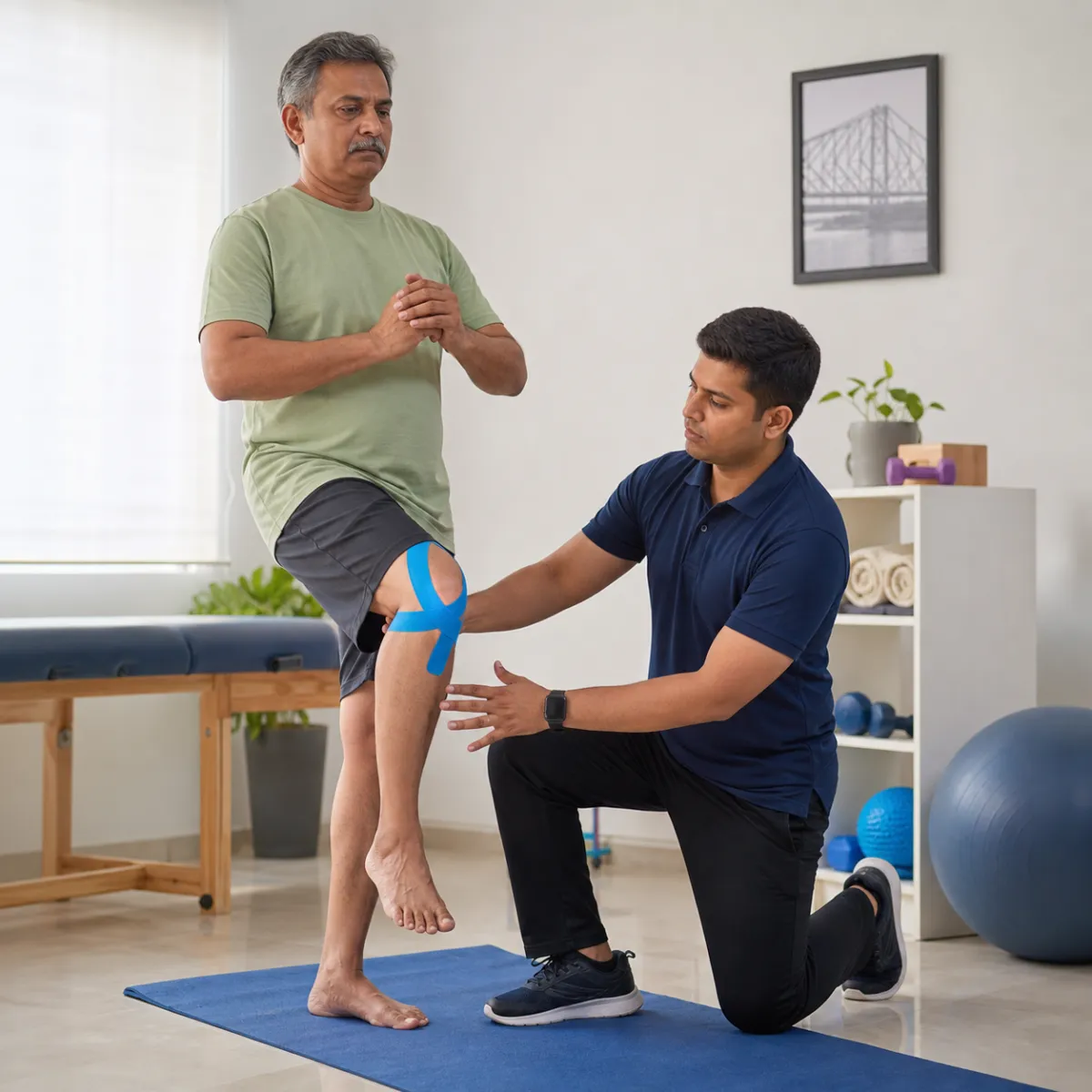 Physiotherapist assessing symptoms and functional limitations relevant to Kinesio Taping in Achhipur