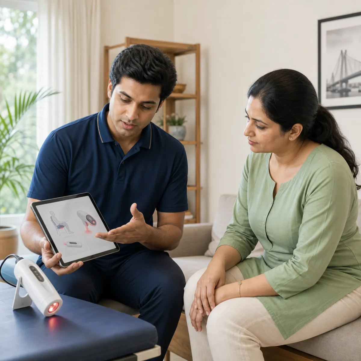 CareMotion physiotherapist delivering a personalized Low-Level Laser Therapy service in Achhipur