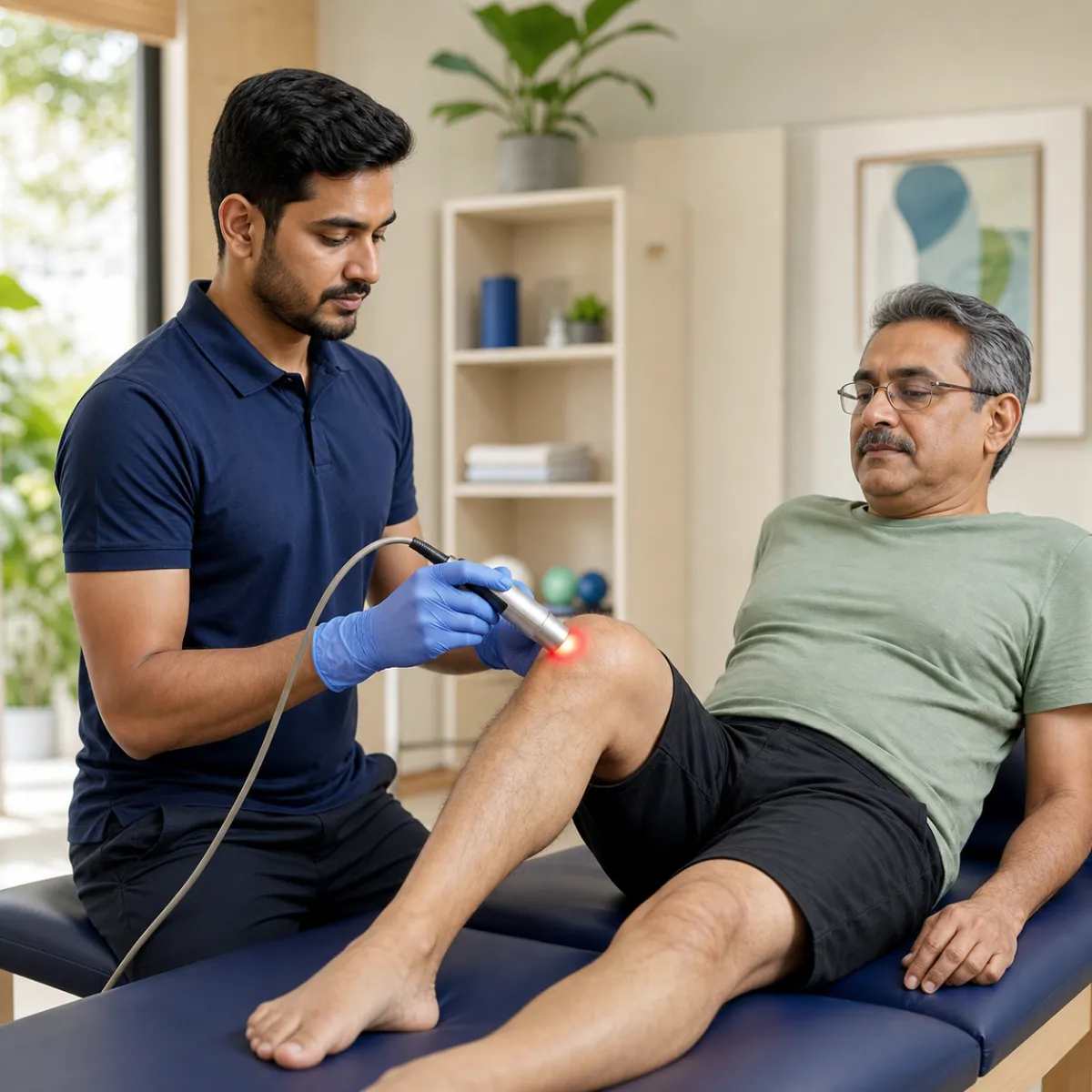 Physiotherapist guiding a structured Low-Level Laser Therapy treatment session in Achhipur