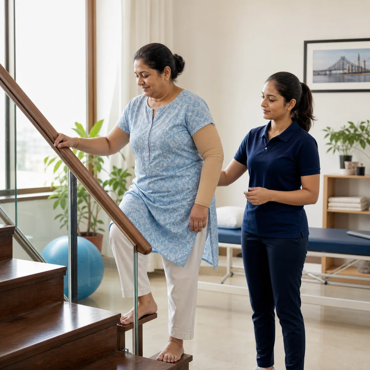 Patient participating in a goal-focused Lymphedema Management session with a physiotherapist in Arjunpur