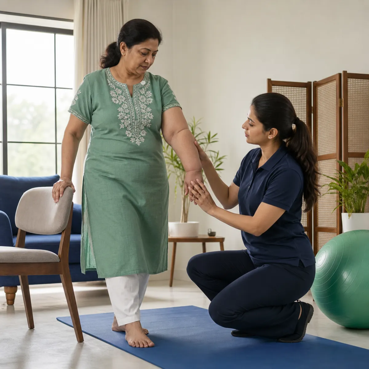 Physiotherapist assessing symptoms and functional limitations relevant to Lymphedema Management in Arjunpur