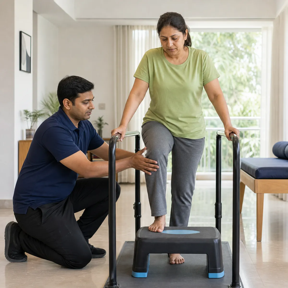 Physiotherapist assessing symptoms and functional limitations relevant to Multiple Sclerosis Rehabilitation in Narayanpur