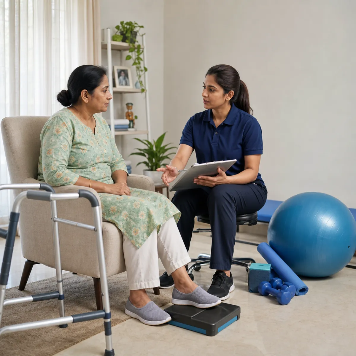 Physiotherapist completing an individualized Multiple Sclerosis Rehabilitation assessment in Narayanpur
