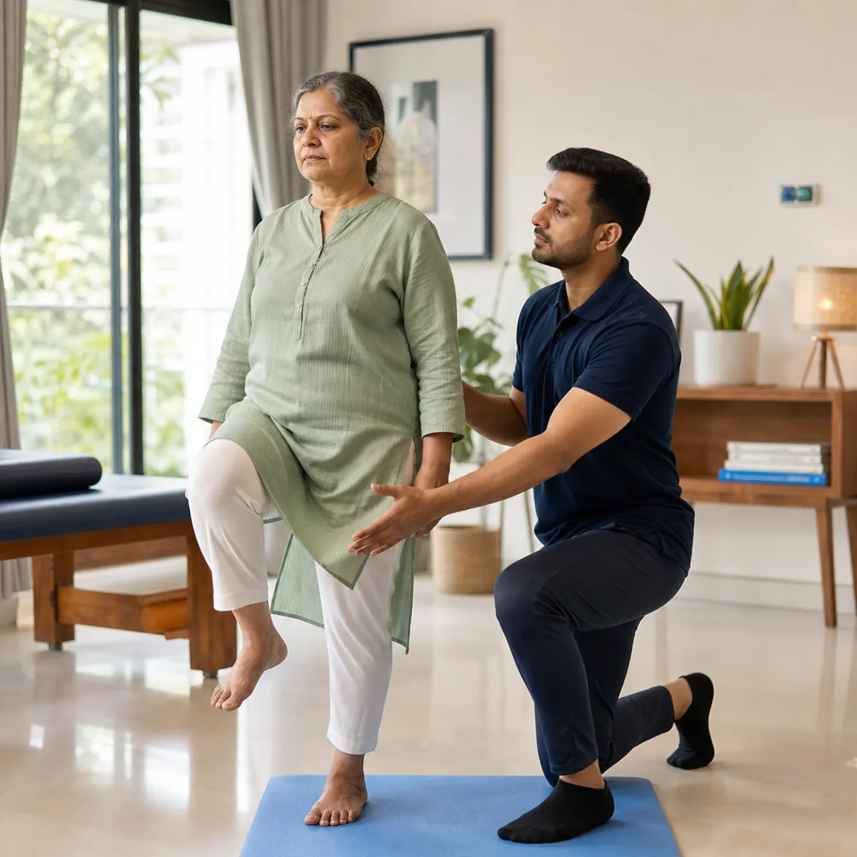 Physiotherapist assessing symptoms and functional limitations relevant to Oncology Physiotherapy in Buinta