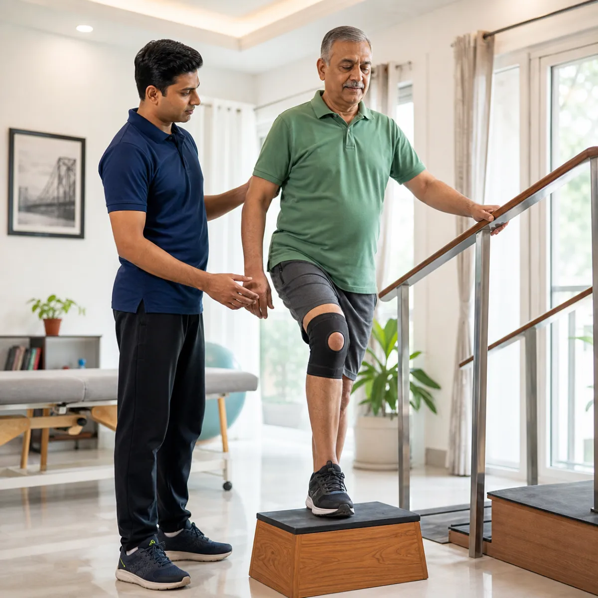 Patient participating in a goal-focused Orthopedic Rehabilitation session with a physiotherapist in Abdalpur