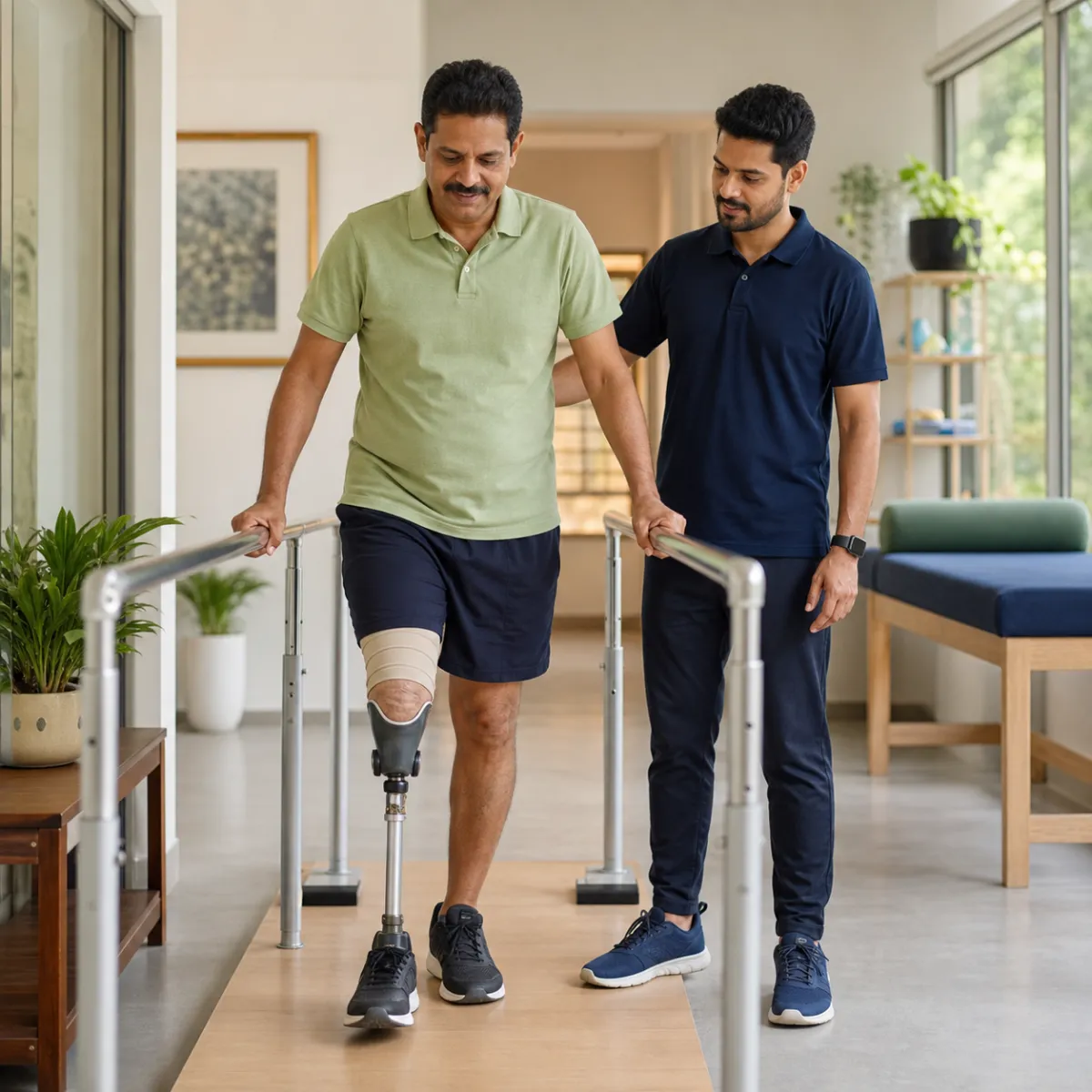 Patient participating in a goal-focused Orthotic and Prosthetic Support session with a physiotherapist in Bartala