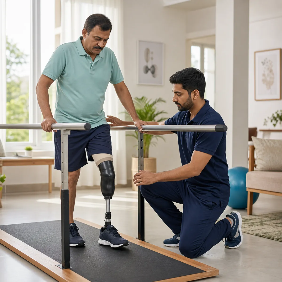 Physiotherapist guiding a structured Orthotic and Prosthetic Support treatment session in Bartala