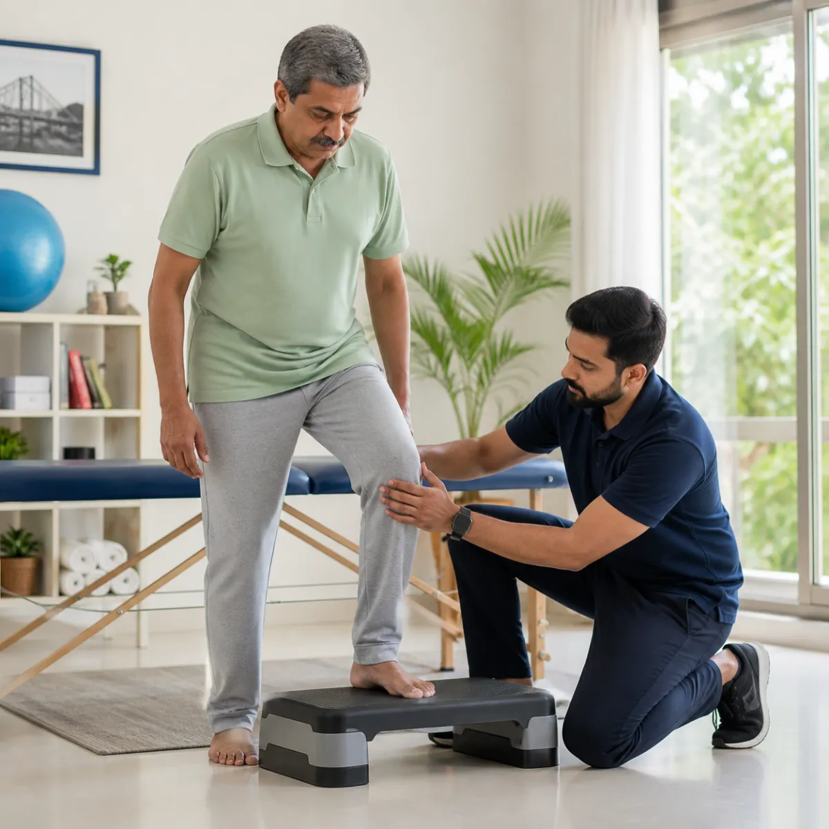 Physiotherapist assessing symptoms and functional limitations relevant to Osteoarthritis Treatment in Chowhati