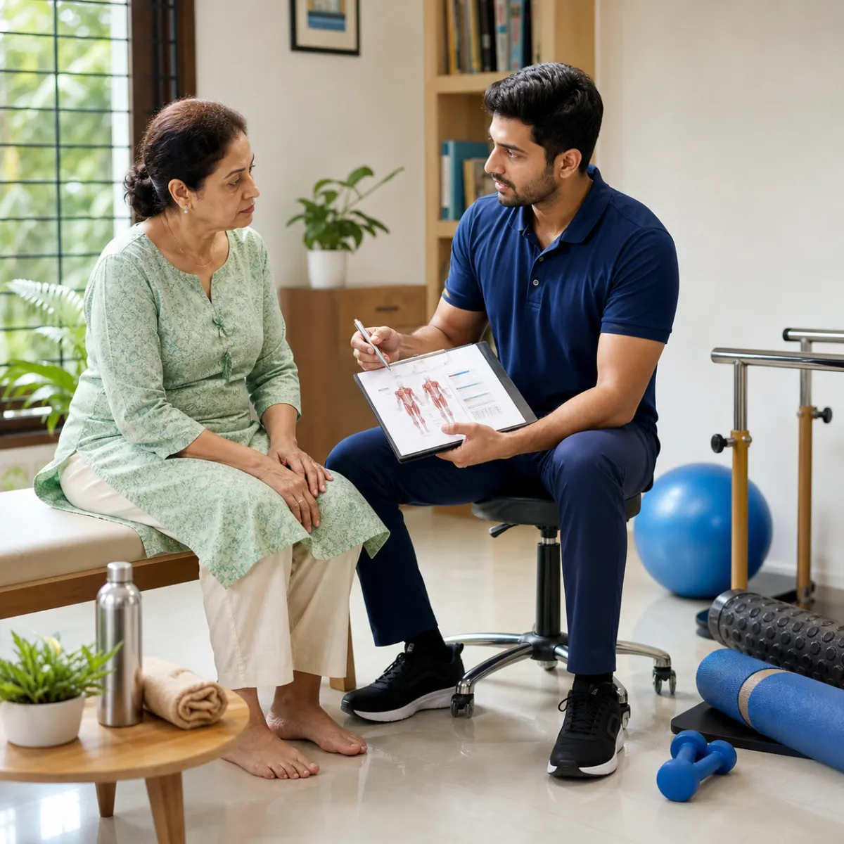 Physiotherapist completing an individualized Osteoarthritis Treatment assessment in Chowhati