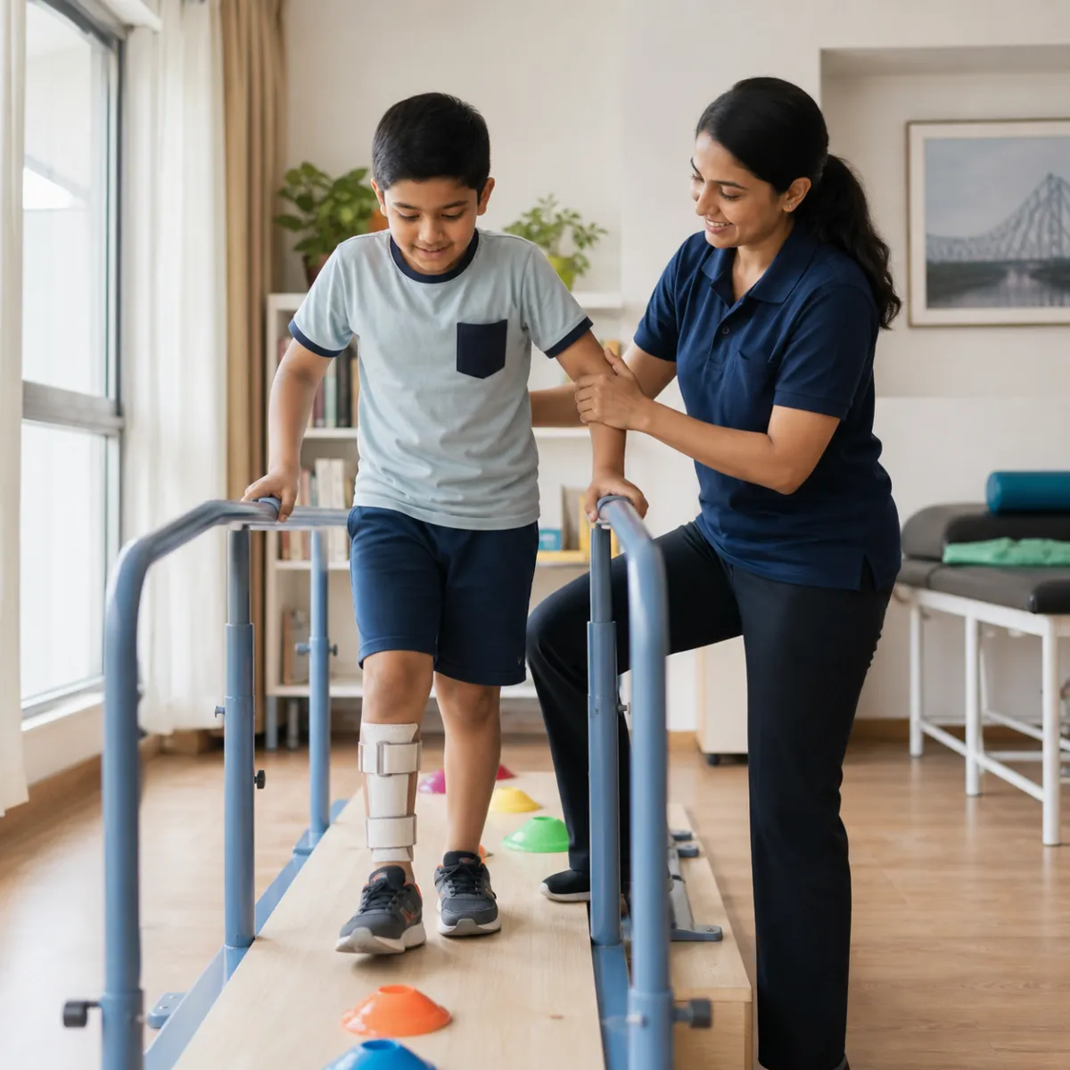 Patient participating in a goal-focused Paediatric Rehabilitation session with a physiotherapist in Bartala