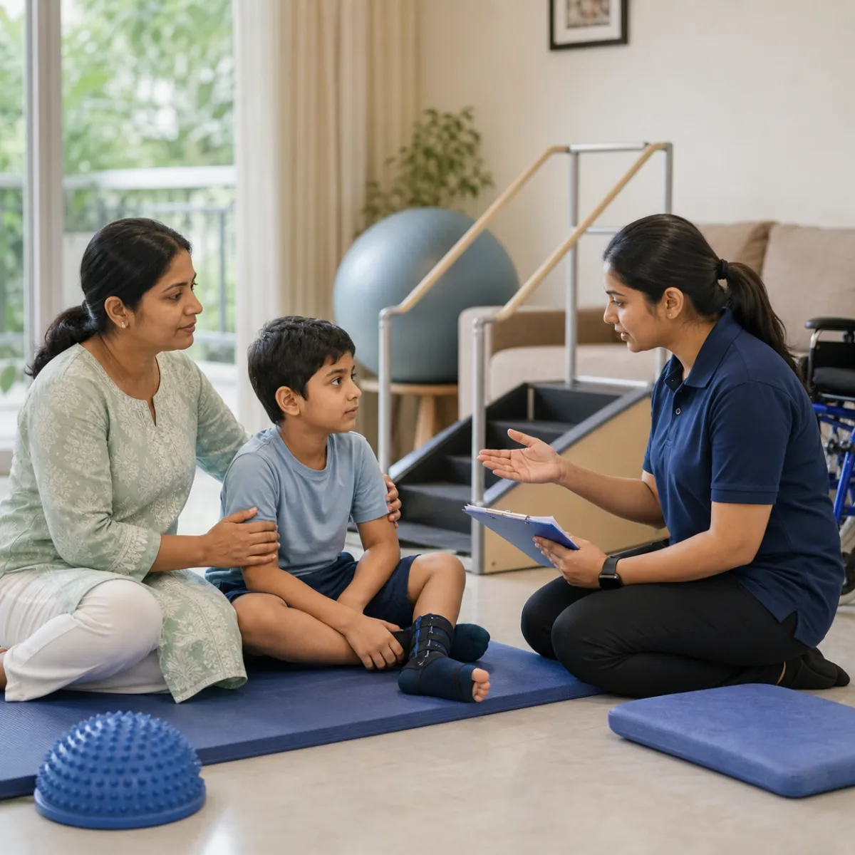 Physiotherapist completing an individualized Paediatric Rehabilitation assessment in Bartala