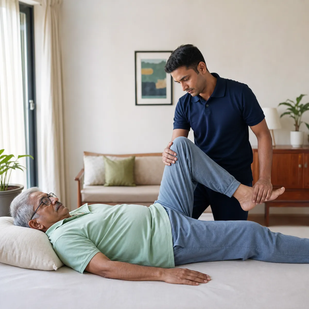 Physiotherapist assessing symptoms and functional limitations relevant to Palliative Physiotherapy in Kazipara